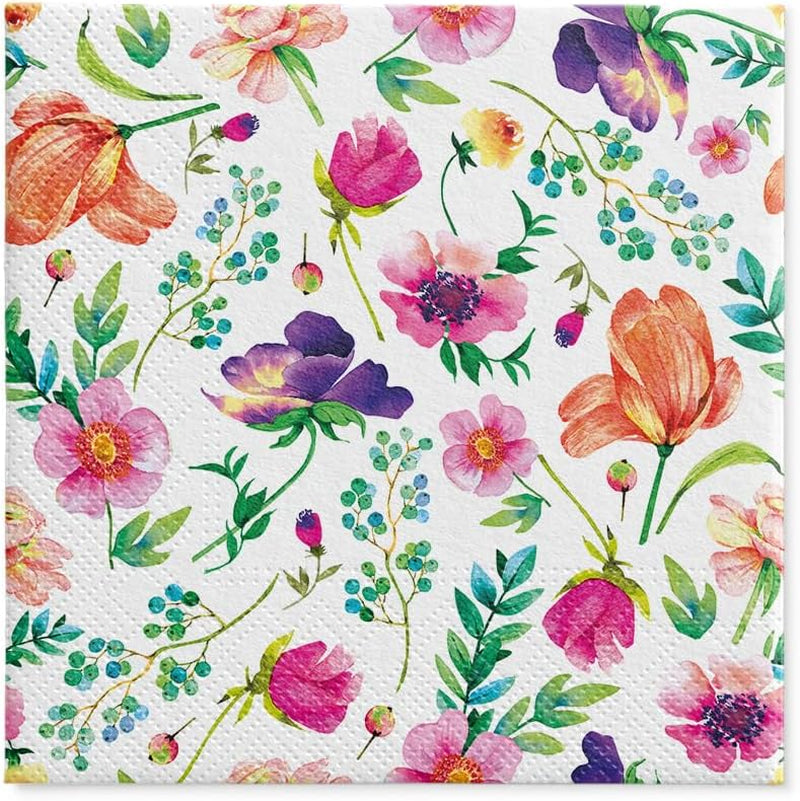 PAW - Servilletas de 3 capas (33 x 33 cm) I 20 piezas I Perfectas para cumpleaños, fiestas, bodas, comuniones y días festivos I Decoración de mesa Servilletas de papel de colores - Flores de colores Flora I Arreglo floral