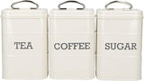 KitchenCraft Living Nostalgia Juego de 3 tarros de almacenamiento para té, azúcar y café, caja de regalo de acero, color crema envejecido, 11 cm x 11 cm x 17 cm, azul vintage Cajas para almacenar alimentos Naty Shop Vintage Blue