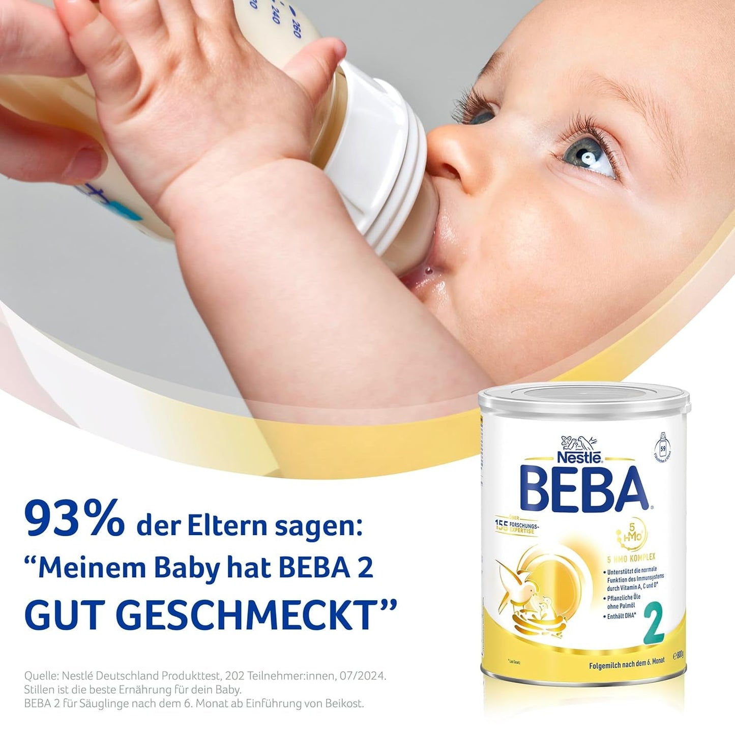 BEBA 2 - Leche de continuación a partir de los 6 meses, con complejo 5 HMO, contenido proteico adecuado a la edad, sin lactosa, sin aceite de palma, sin aceite de pescado, papilla, leche en polvo para bebés, paquete de 3 (3 x 800 g)