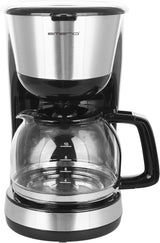 Emerio CME-122933, Cafetera de filtro, 1,25L para hasta 10 tazas de café recién hecho, filtro extraíble permanente, función antigoteo, jarra de cristal, apagado automático, 1000 vatios, negro/plateado