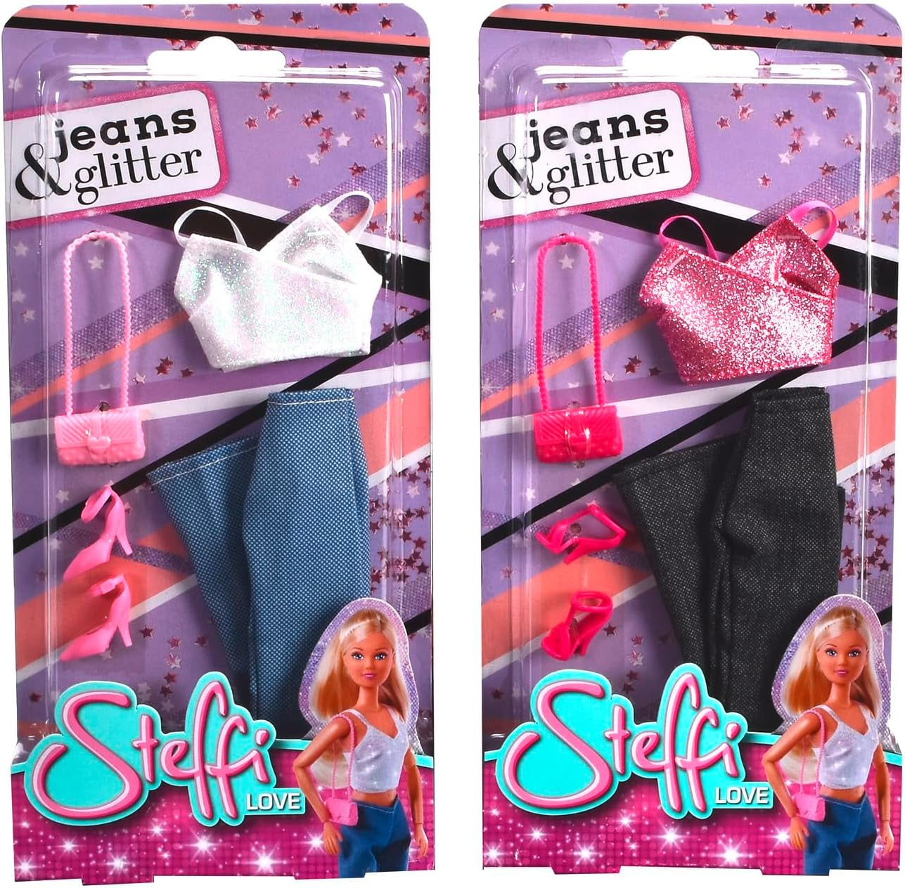 Simba Steffi Love Jeans y purpurina a juego de 2 maneras UN artículo incluido Top con purpurina con jeans y accesorios de moda Para muñecas de 29 cm Muñeca no incluida Edades 3+