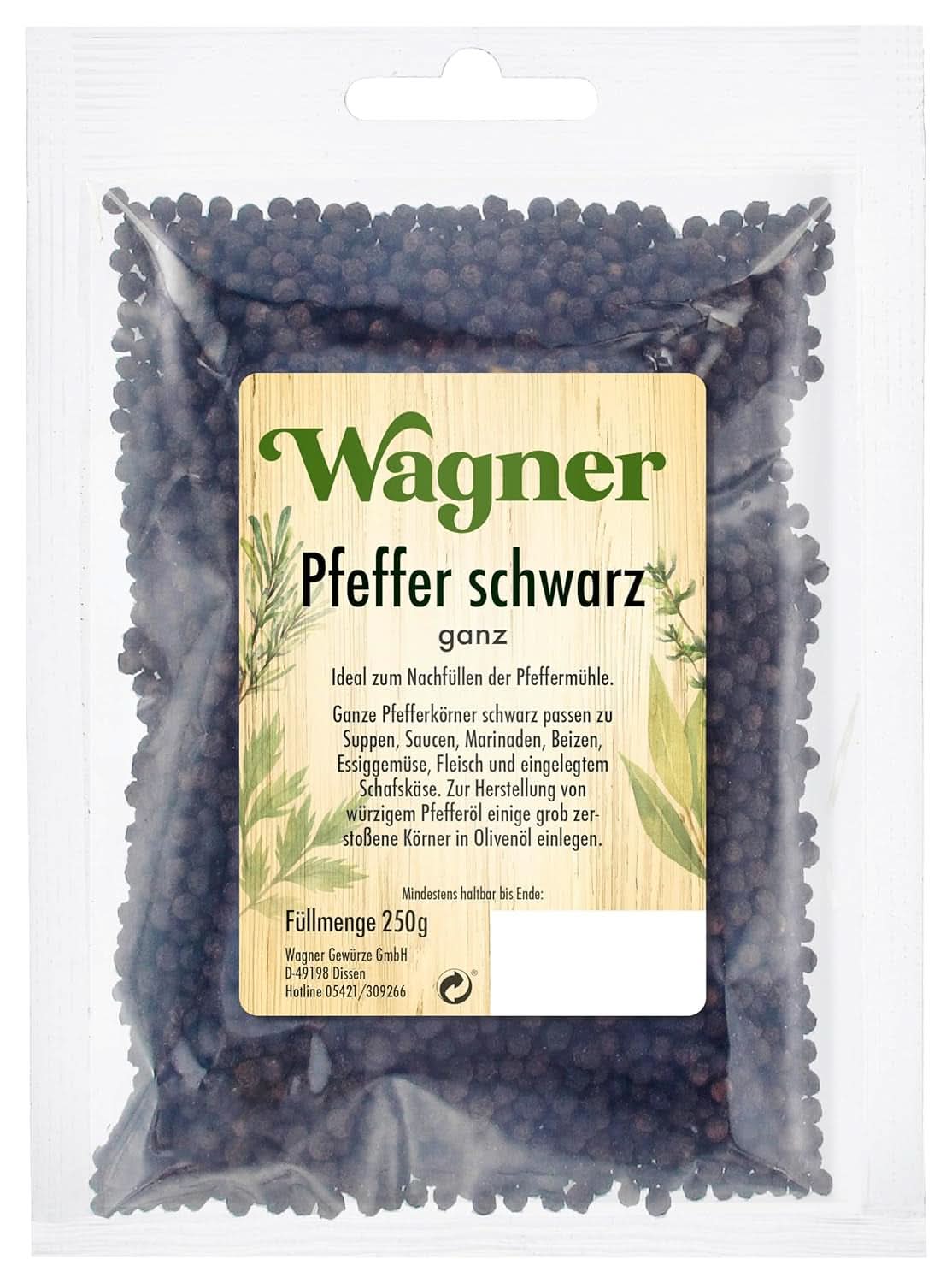 Pimienta negra entera, 1 paquete (1 X 250 G) Naty Shop Especias 250 gramos