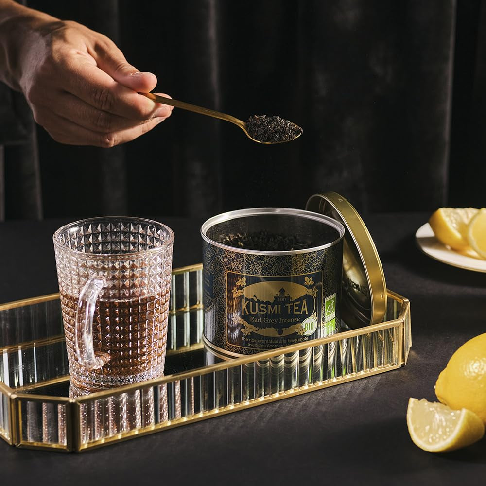 Té Kusmi - Earl Grey Intense - Té negro Earl Grey orgánico con bergamota fuerte y limón picante - Té a granel - Caja de metal de 100 g - Cantidad para unas 50 tazas