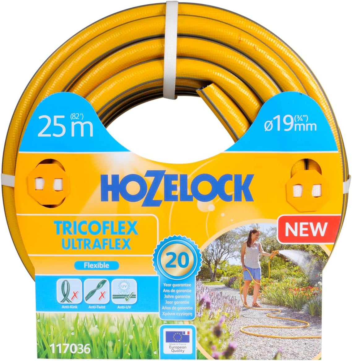 HOZELOCK - Manguera Tricoflex Ultraflex Ø 12,5 mm (1/2") 20 M: Manguera de jardín flexible, resistente a la intemperie, resistente a torceduras y dobleces, fabricada con un 40% de PVC reciclado [117002], amarilla