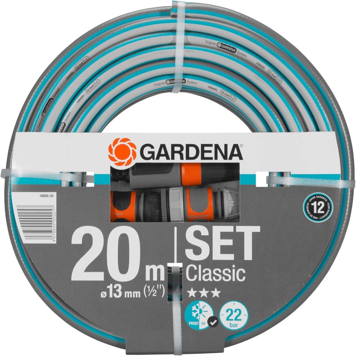 Gardena 4100 Set de Bomba de Jardín Silenciosa: Bomba de Riego Muy Silenciosa e Innovadora con Conexión de Aspiración de 3,5m y Manguera Clásica de 20m, Caudal 4100L/h, Motor 550W, Impermeable, Económica (9051-20)