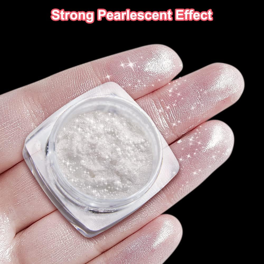 2 Schachteln Weiße Perle Chrom Nagelpuder - Pulverizador de pigmento cromado Aurora Ice Shimmer transparente para uñas, Donut glaseado Glitzerpuder Nails Spiegeleffekt-Glitter Nagelkunst-Pulver para bricolaje-Salón