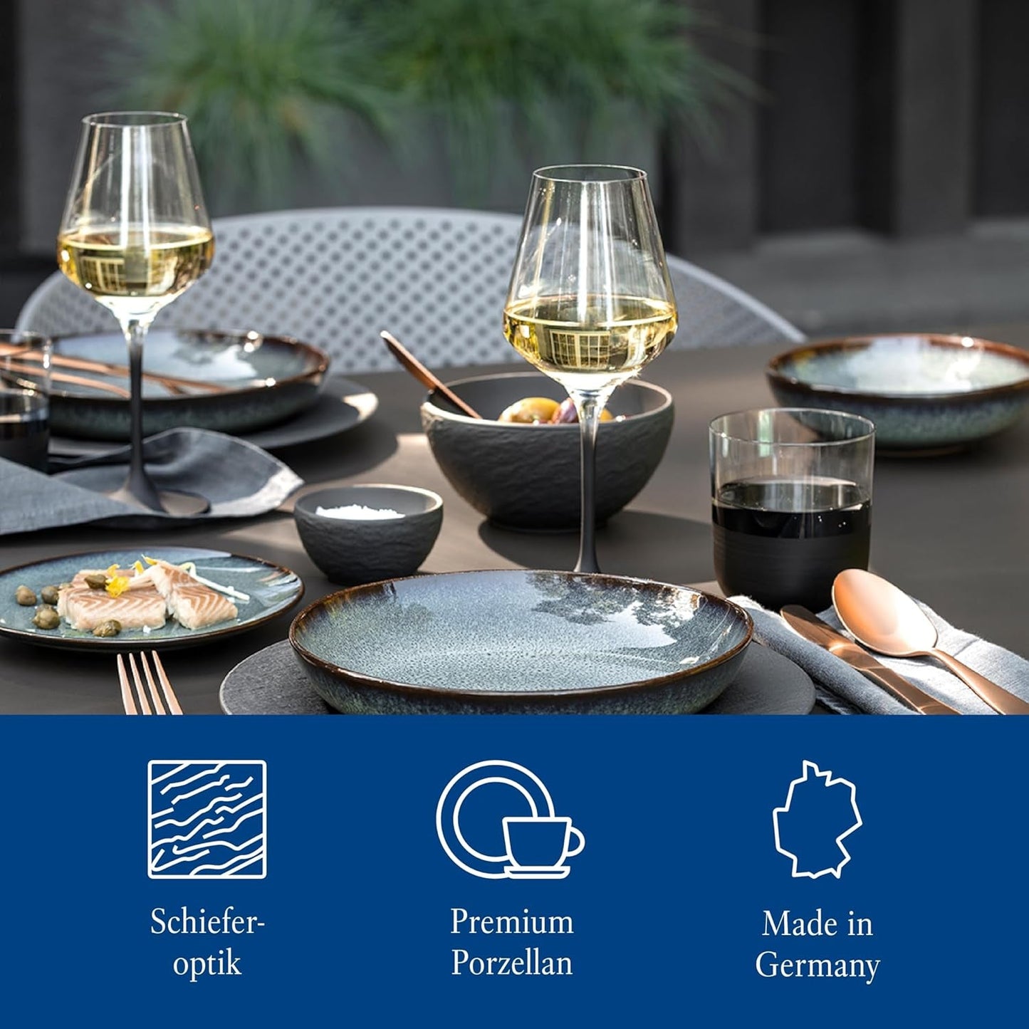 Villeroy & Boch Manufacture Rock Starter Set, 6 piezas, negro, apto para lavavajillas y microondas, vajilla negra mate, vajilla, cubiertos, porcelana premium