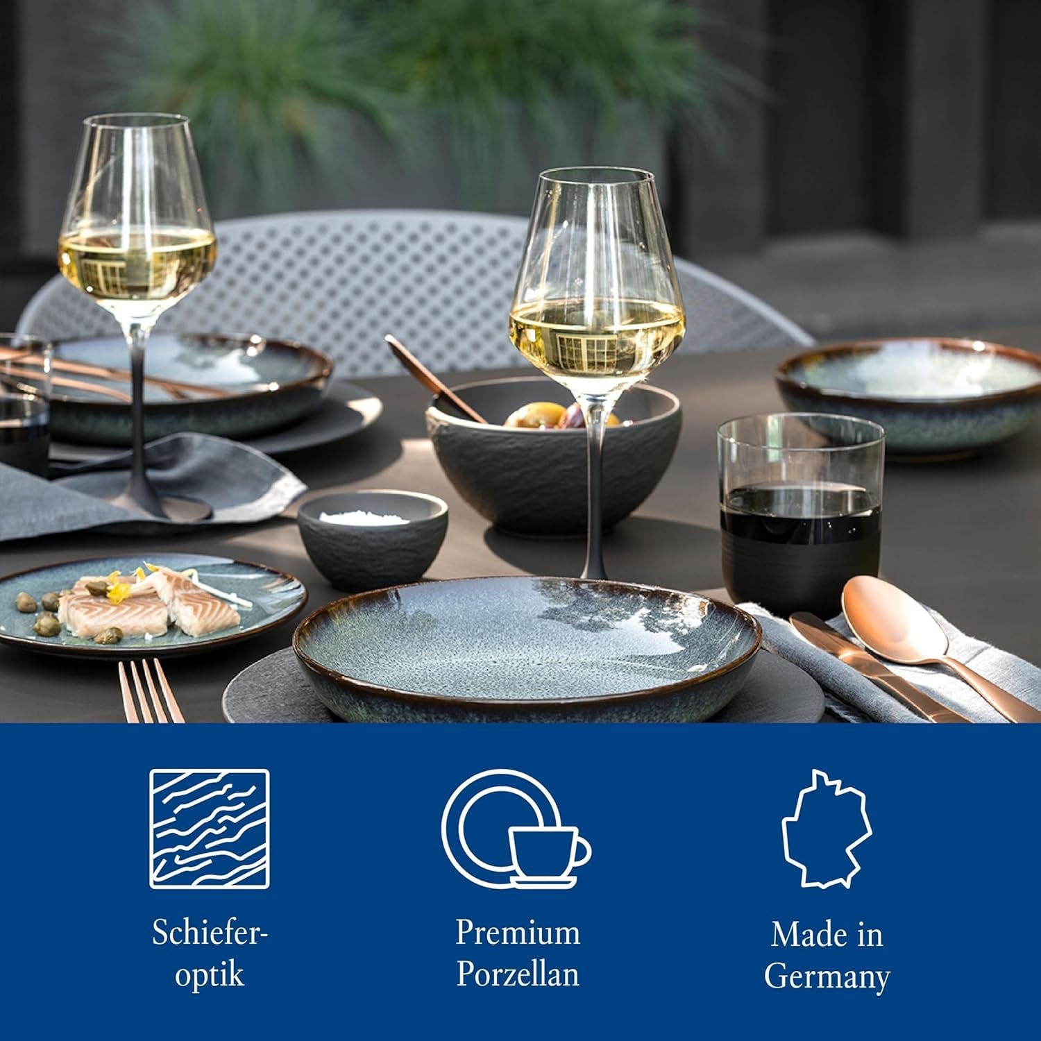 Villeroy & Boch Manufacture Rock Starter Set, 6 piezas, negro, apto para lavavajillas y microondas, vajilla negra mate, vajilla, cubiertos, porcelana premium