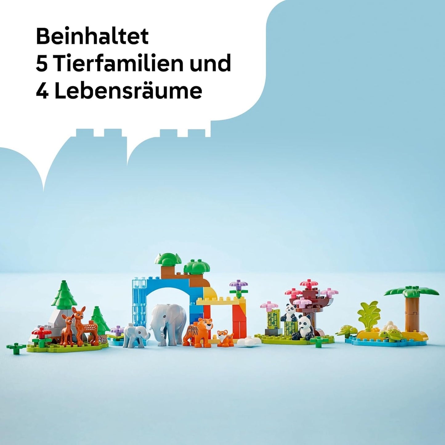 LEGO DUPLO Town Juego 3 en 1 Familias de animales salvajes, juguete educativo para niños pequeños con tortugas, tigres, elefantes, ciervos y pandas, juego para preescolares a partir de 2 años, juguete de construcción con figuras de animales 10446 Juegos de construcción Beuche den LEGO-Store