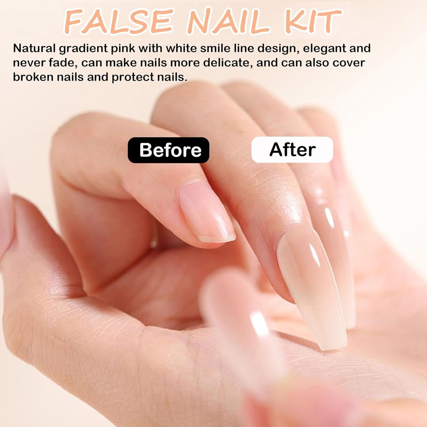 Juego de uñas postizas, 240 piezas de uñas cuadradas cortas, modelo de gel suave, degradado blanco desnudo, pegamento natural falso en uñas postizas para mujeres DIY (degradado desnudo, 240X)