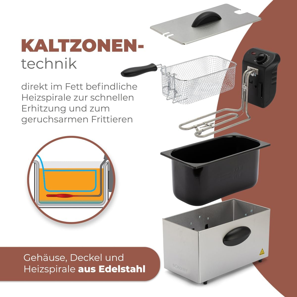 Freidora de Aceite Bomann®, Capacidad 3L, Tecnología Cool Zone y Desagüe, 2000 W Electrodomésticos Naty Shop