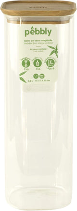 Juego de 3 Recipientes de Vidrio Cuadrados con Tapa de Bambú-800ml, Vidrio de Borosilicato, Bambú, Silicona, Natural, 11 x 11 x 11 cm Naty Shop Cajas de Conservación de Alimentos 11 X 11 X 30 cm