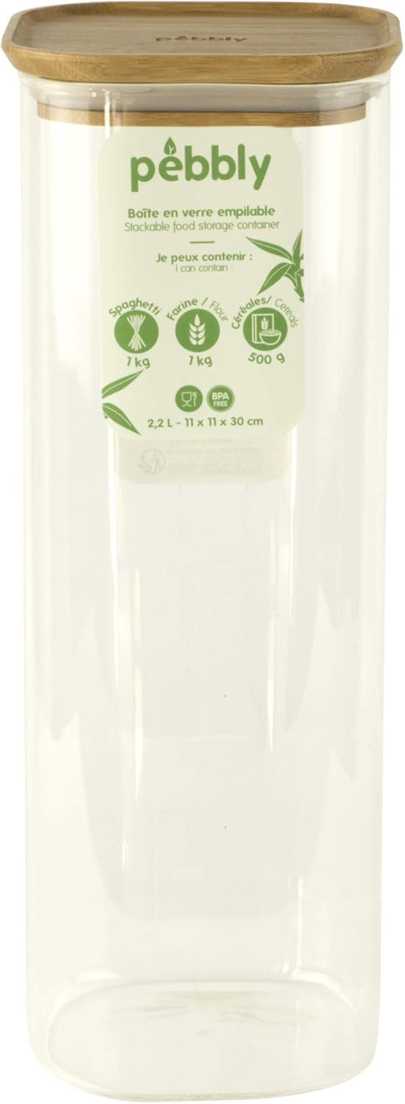 Juego de 3 Recipientes de Vidrio Cuadrados con Tapa de Bambú-800ml, Vidrio de Borosilicato, Bambú, Silicona, Natural, 11 x 11 x 11 cm Naty Shop Cajas de Conservación de Alimentos 11 X 11 X 30 cm
