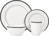 Amazon Basics Juego de vajilla para 4 de 16 piezas con borde negro color café
