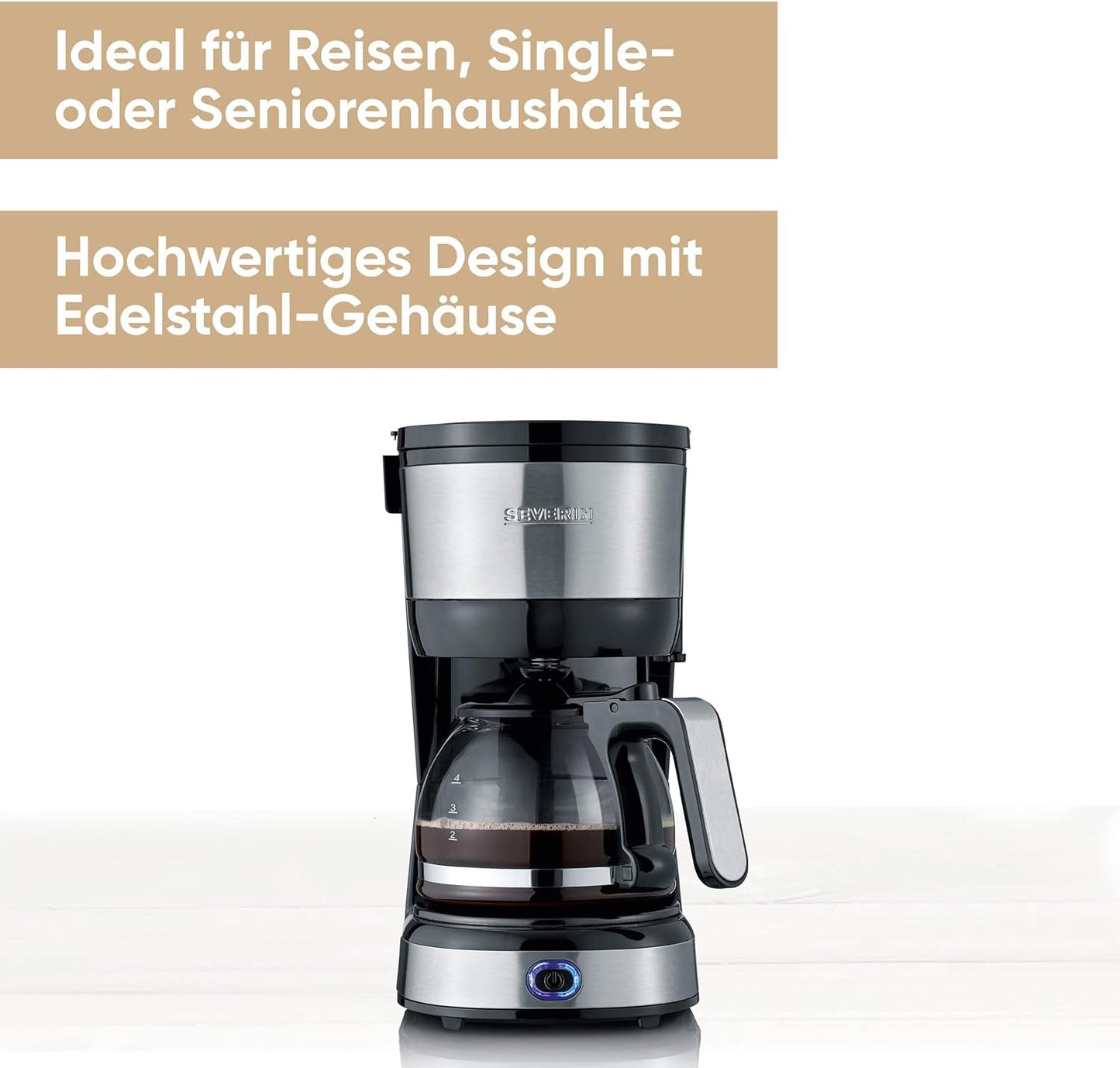 SEVERIN Cafetera espresso compacta, café aromático con cafetera para hasta 4 tazas, cafetera espresso con filtro y filtro oscilante permanente, acero inoxidable/negro, KA 4808