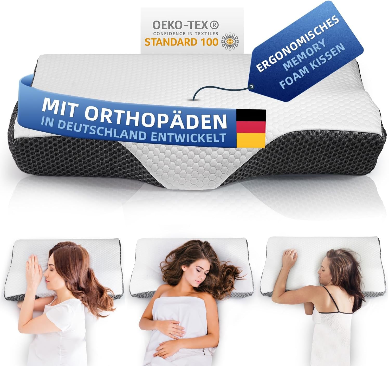 IDEA Almohada, Almohada Ortopédica Ergonómica para Dolor de Cuello, Almohada Viscoelástica para Dormir de Lado, Espalda y Abdominal, Almohada Antironquidos para Hombres Mujeres (62*34.5*12/8CM) Almohadas Ortopédicas Cervicales Naty Shop