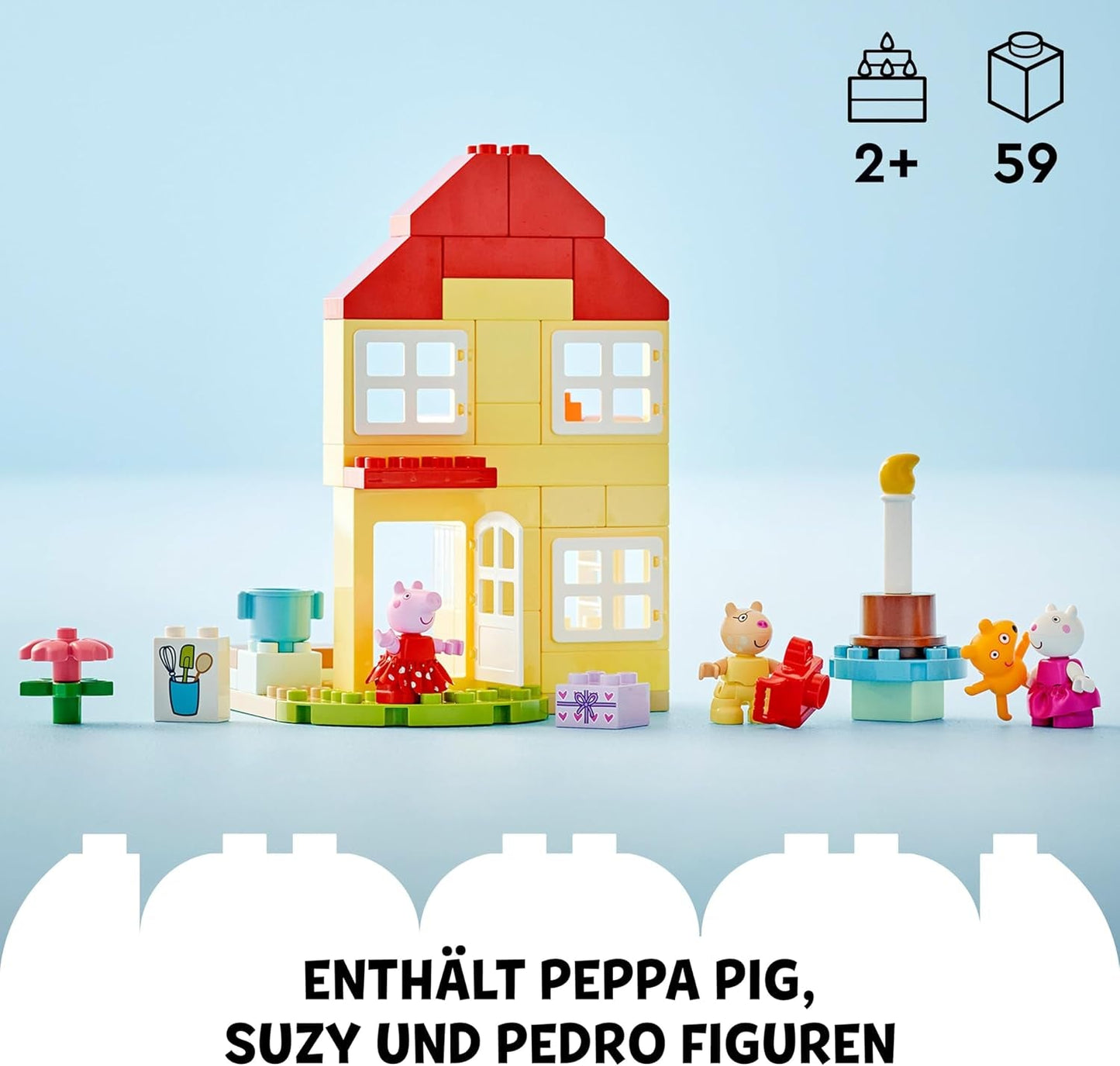 LEGO DUPLO Casa del cumpleaños de Peppa: juguete creativo de 3 figuras, construye y reconstruye una casa de juguete para niños y niñas de 2 años, promueve la destreza 10433 Juegos de construcción Besuche den LEGO-Store