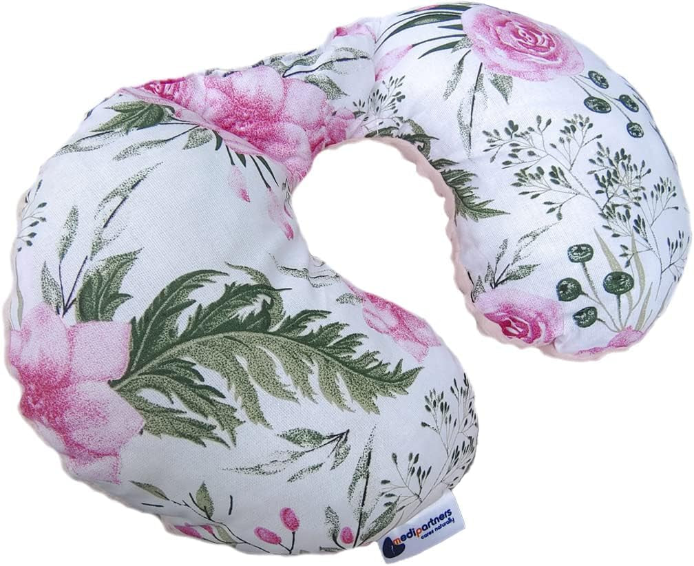 Medi Partners Almohada para el cuello del bebé Soporte para el cuello 100% algodón / Minky Almohada para el cuello del bebé para el coche Cochecito Viajes Viajes Dormir Almohada para el cuello Snooze Roll (REH con Minky gris) Almohadas ortopédicas cervicales Naty Shop Flower con Minky rosa claro