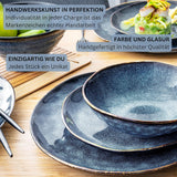 Sanger | Juego de vajilla Tokyo de 36 piezas Juego de vajilla de porcelana para 12 personas Vajilla moderna hecha a mano en color azul oscuro con detalles en negro | LA COLECCIÓN PREMIUM