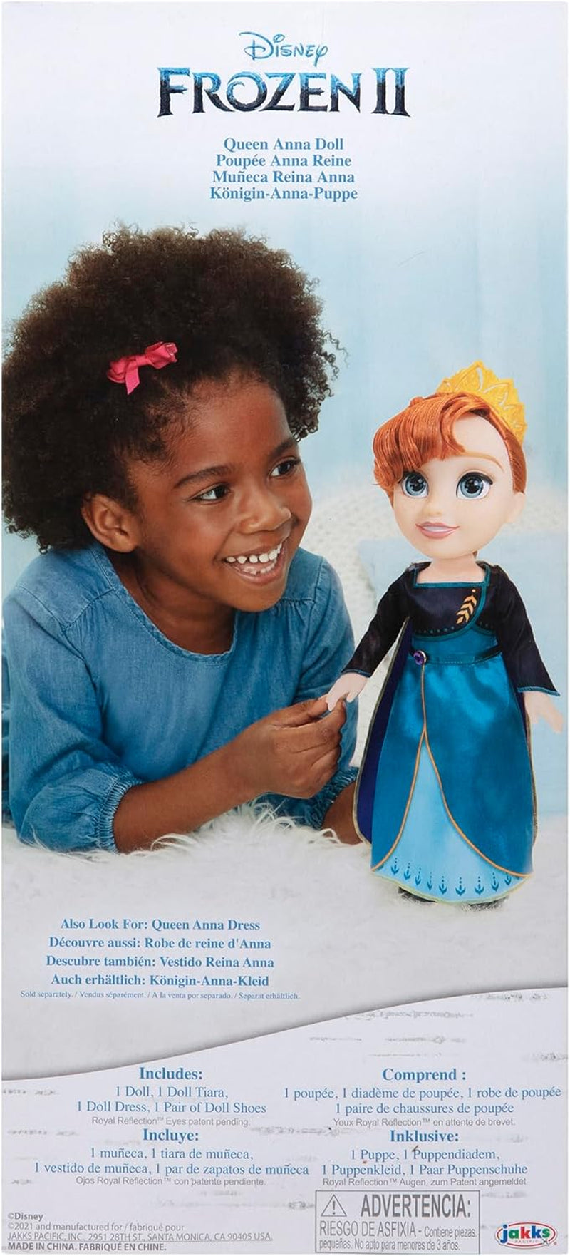 Muñeca Anna Disney Frozen 2: una muñeca articulada de 35 cm de altura con un icónico vestido de moda con el escudo de Arendelle y una tiara para mayor diversión, para niñas de 3 años en adelante
