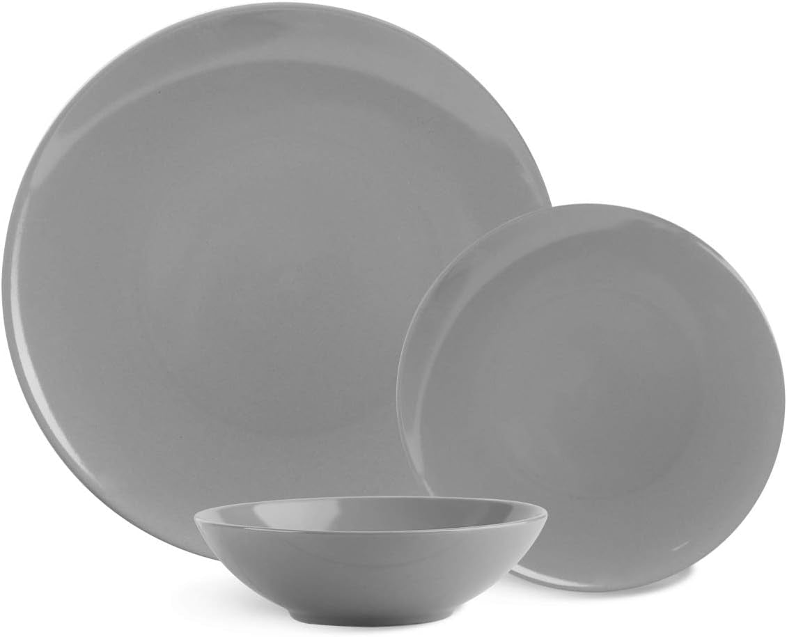 Amazon Basics Juego de vajilla de gres para 6 porciones, color gris ahumado, 18 piezas