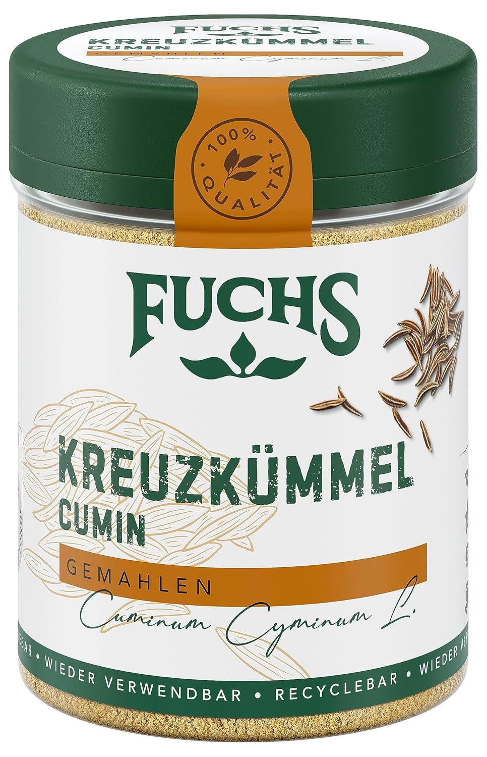 Fuchs Gewürze - Kreuzkümmel gemahlen - zum Würzen von Couscous, Hummus und Falafel - ingredientes naturales - 50 g en wiederverwendbarer, recyclebarer Dosis