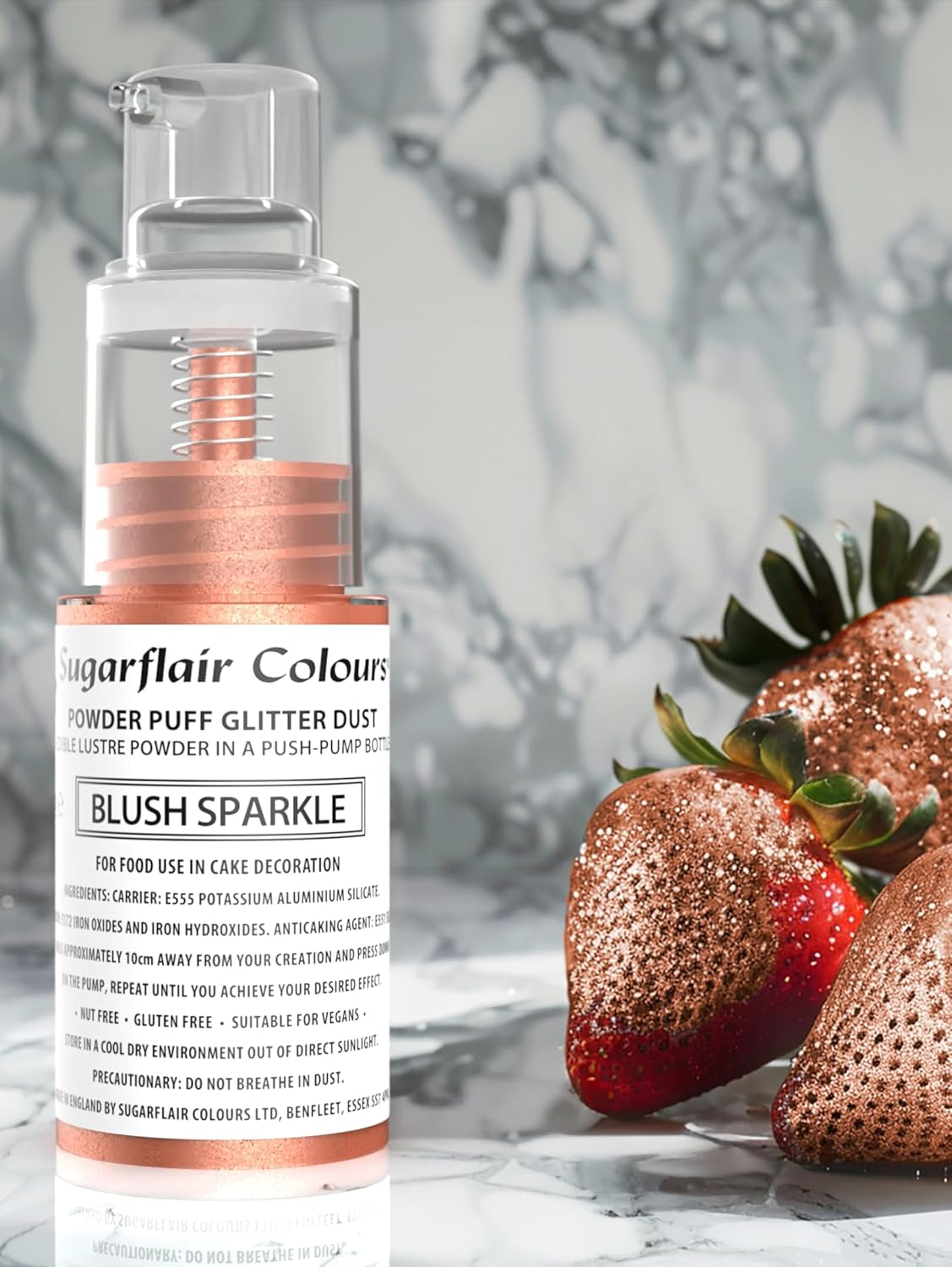 Sugarflair Pump Powder Spray, Glitter, Blush, Glitter - colorante alimentario para pasteles, spray sin aerosol para pasteles, muffins y más - 10 g