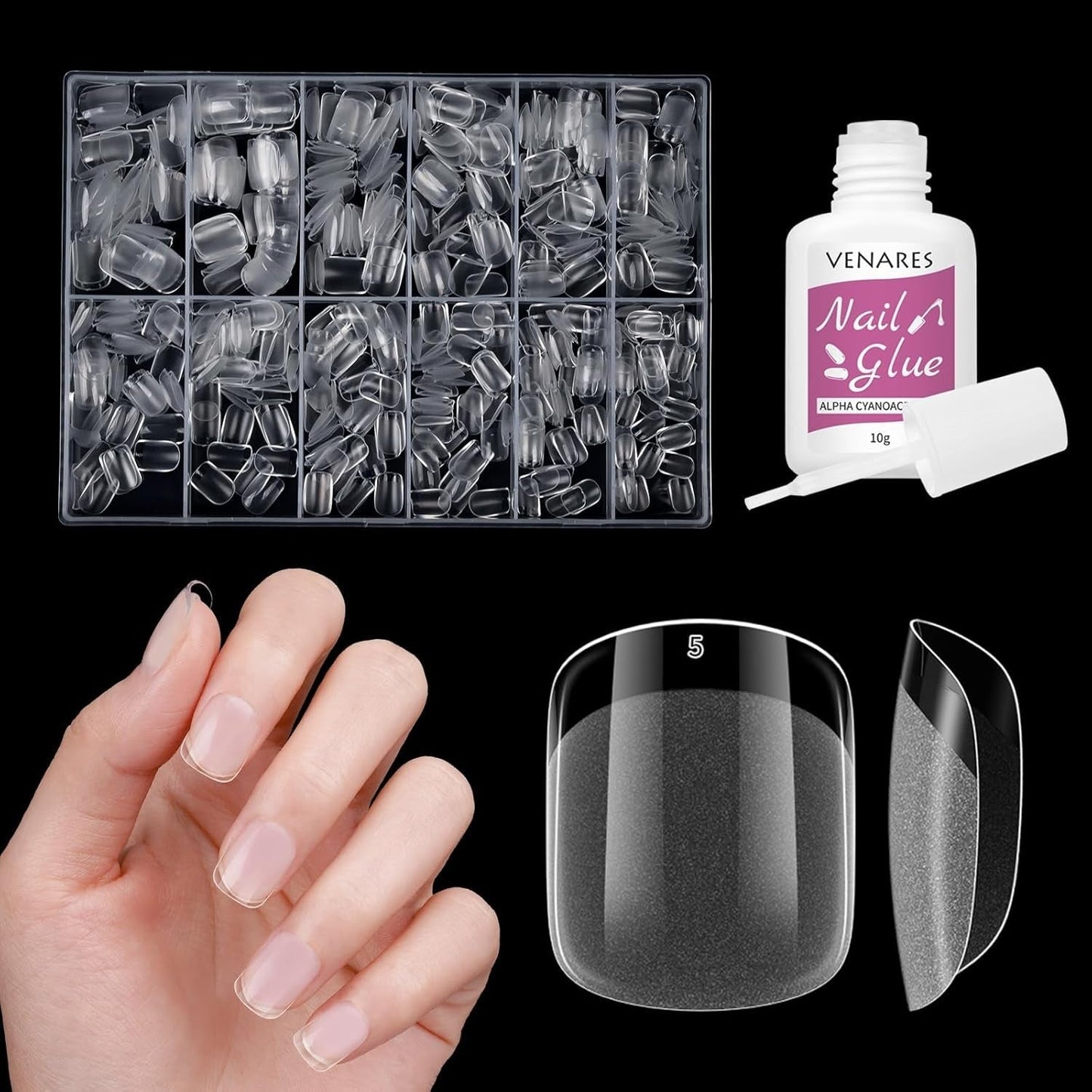 Uñas postizas cortas bailarina 500 Uds pegamento en 12 tamaños uñas artificiales Gel suave corto cobertura completa puntas de uñas para uñas de Gel cortas S