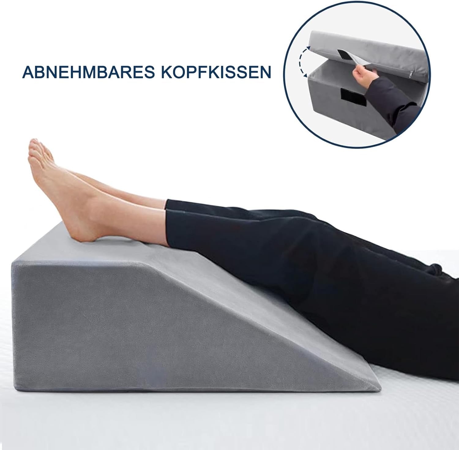 Almohada de lectura y almohada de plumas para elevador de piernas, almohada de espuma viscoelástica para la espalda y el cuello, almohada desmontable multifuncional para cama, sofá, sentarse, dormir y descansar (gris)