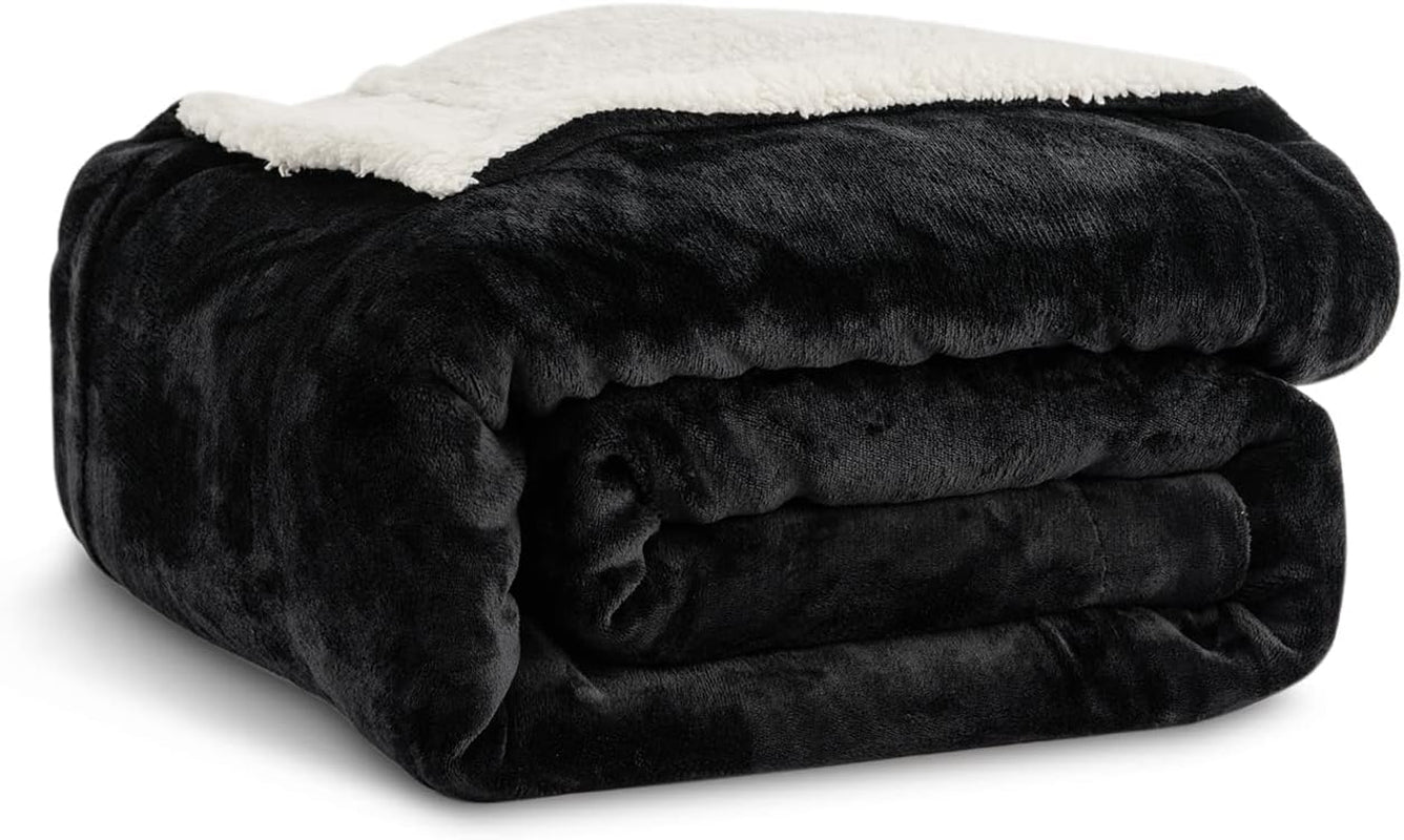 Kono Sherpa manta de forro polar, 150 x 200 cm, suave, acogedora, esponjosa, reversible, microfibra, mantas fijas para cama, sofá, sofá (azul marino, doble/doble) Camas y mantas Besuche den KONO-Store Black Twin/Double