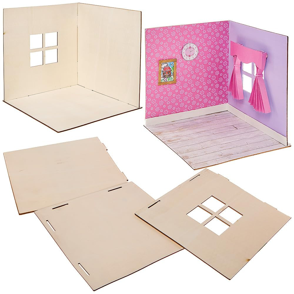 Baker Ross FN255 Mini kit de casa de muñecas de madera - Kit de casa de muñecas de 1 pieza para niños Kit de manualidades DIY