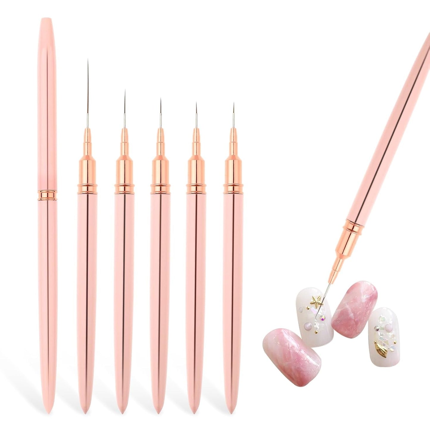 Nail Art Liner-Brush 5-Teiliges Gel-Nagellack-Malerei-Nagel-Punkt-Zeichnungs-Werkzeug Für Lange Linien Kunst-Design-Stift-Set Metallgriff Nail-Art-Design-Binsel para mujeres