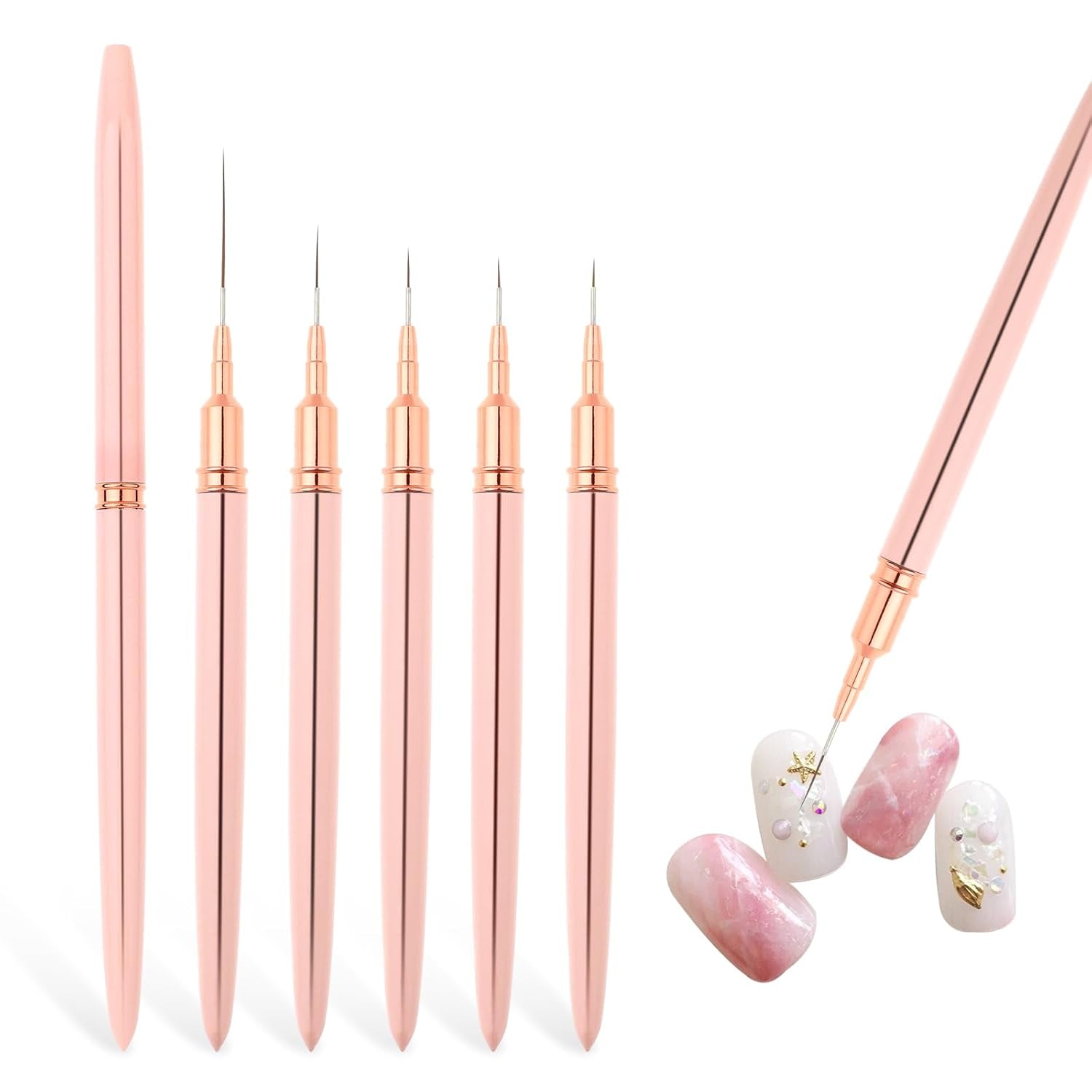 Nail Art Liner-Brush 5-Teiliges Gel-Nagellack-Malerei-Nagel-Punkt-Zeichnungs-Werkzeug Für Lange Linien Kunst-Design-Stift-Set Metallgriff Nail-Art-Design-Binsel para mujeres