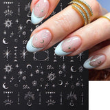 Pegatinas de uñas metálicas plateadas 3D, pegatinas de uñas para mujeres, estrella, luna, sol, láminas para uñas, pegatinas autoadhesivas, pegatinas de uñas de mariposa, pegatinas de uñas, accesorios de diseño de uñas, 8 piezas