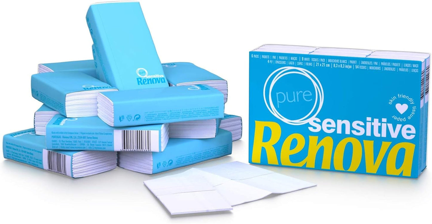 Renova Pañuelos Sensitive Pure - 6 paquetes de servilletas blancas