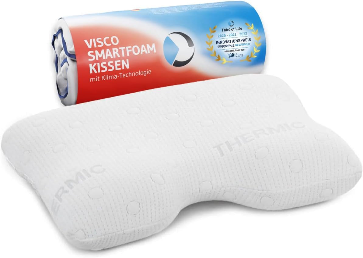 Almohada para dormir de lado GIANFAR | Almohada ortopédica para soporte del cuello | Espuma viscoelástica ultra fresca contra dolores de garganta y migrañas | Funda termorreguladora | Almohada para dormir de lado con columna cervical 55X40X12/10 cm Almohadas ortopédicas cervicales Naty Shop Blanco Thermic Bezug