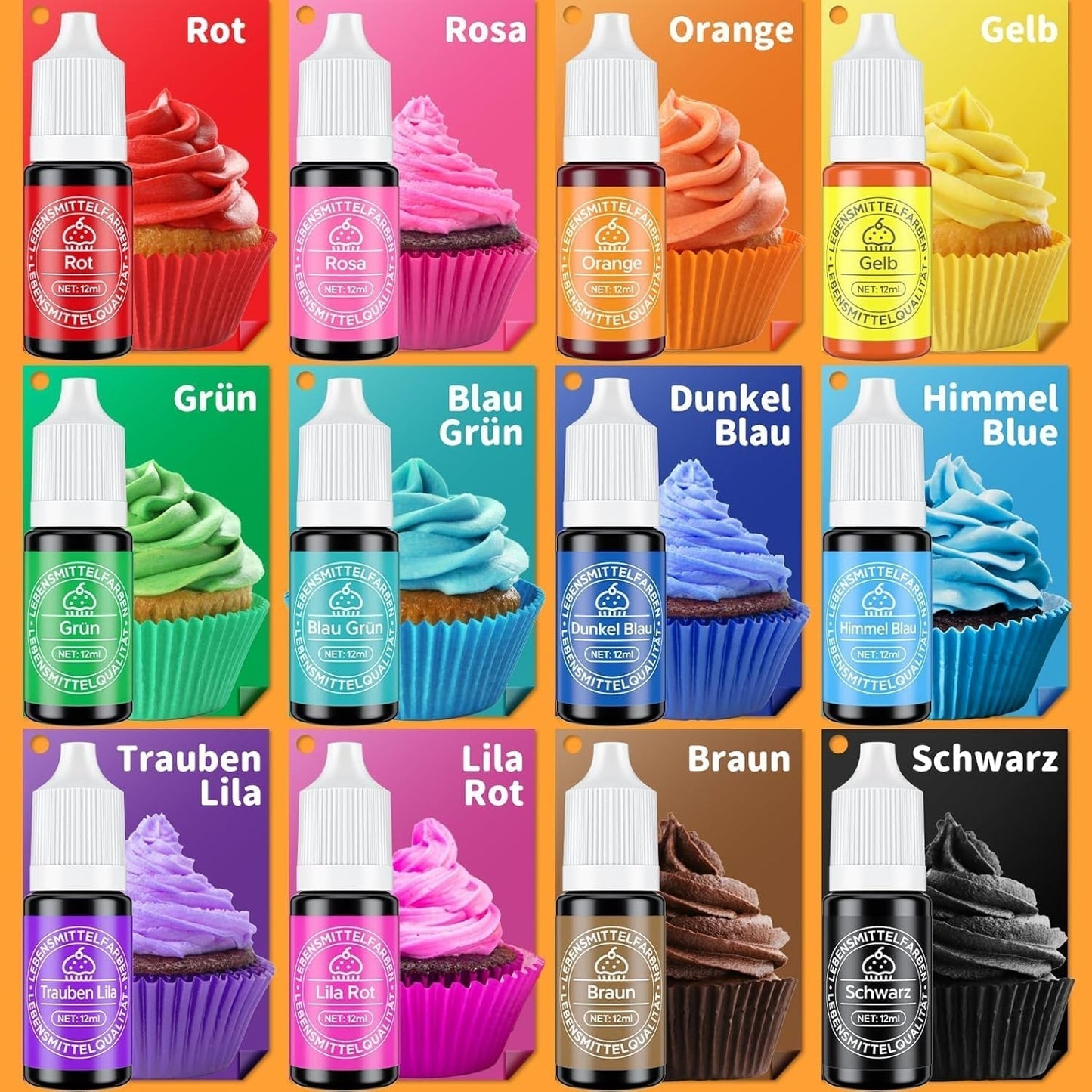 Set colorante alimentario líquido 12 x 12 ml Naty Shop