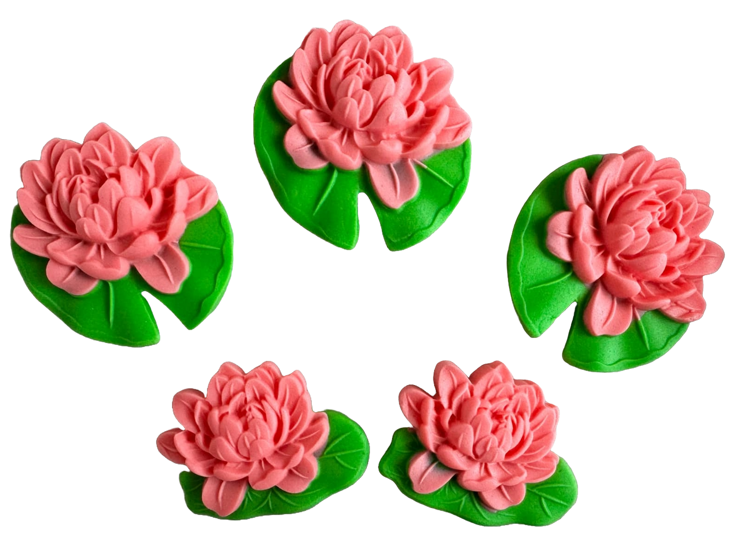 Set de 5 adornos comestibles en pasta de azúcar, nenúfares rosas Decoraciones en pasta de azúcar Naty Shop