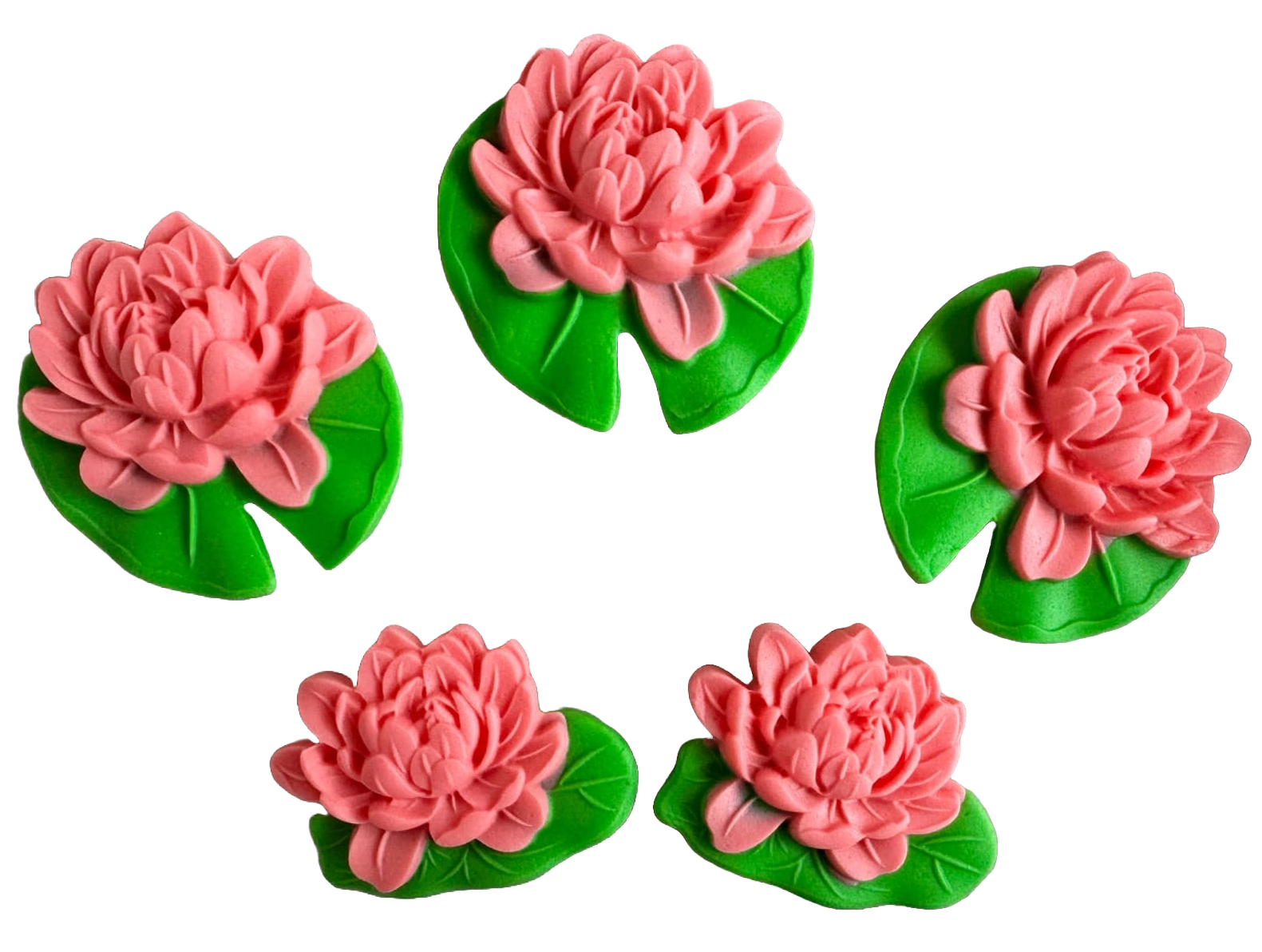 Set de 5 adornos comestibles en pasta de azúcar, nenúfares rosas Decoraciones en pasta de azúcar Naty Shop