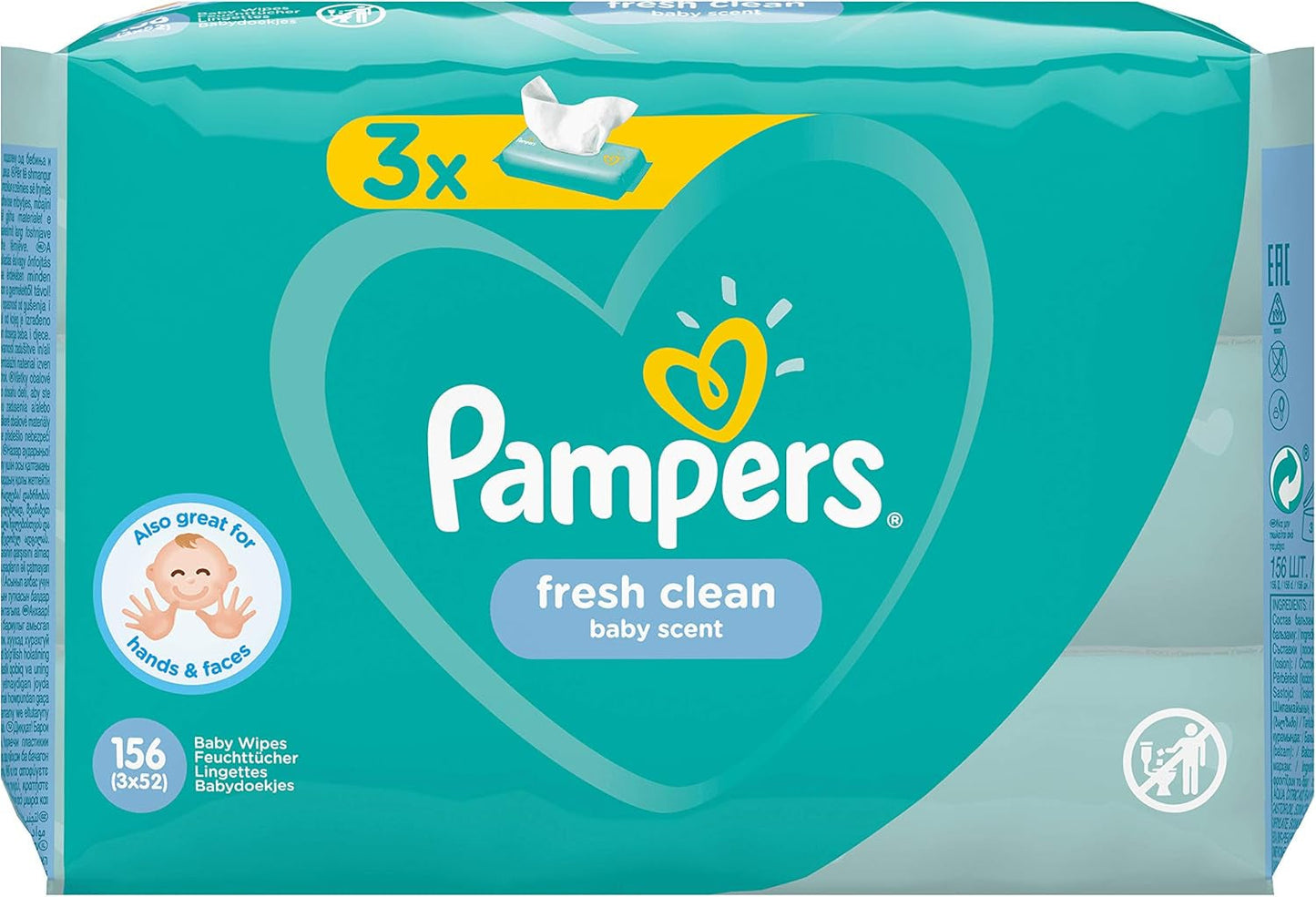 Pampers Fresh Clean Toallitas Bebé 81688041, 3x52 Piezas, (Toallitas Bebé, Bolsa De Plástico, Niña/Niño, Turquesa, Blanco, Alemania, 896,7g)