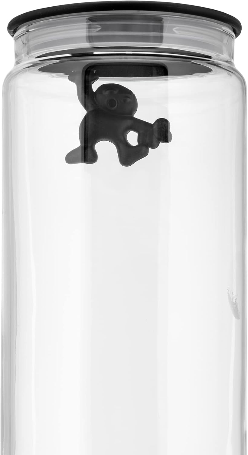Alessi Tarro de cocina de cristal "Gianni" con tapa hermética, resina termoplástica, negro, 27,5 x 13,5 x 28 cm Cajas para conservar alimentos Naty Shop