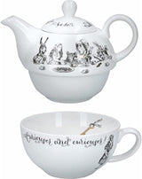 Juego de tetera y tazas Alicia en el País de las Maravillas para 1 persona en caja de regalo, servicio de té de porcelana fina, blanco, 250 ml
