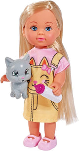 Simba 105733591 - Evi Love Kitty 2 maneras de combinar solo UN artículo Se enviará muñeca con lindo vestido de gato con gatitos y botella para beber Muñeca de juego de 12 cm a partir de 3 años