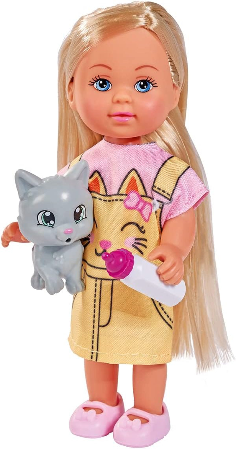 Simba 105733591 - Evi Love Kitty 2 maneras de combinar solo UN artículo Se enviará muñeca con lindo vestido de gato con gatitos y botella para beber Muñeca de juego de 12 cm a partir de 3 años