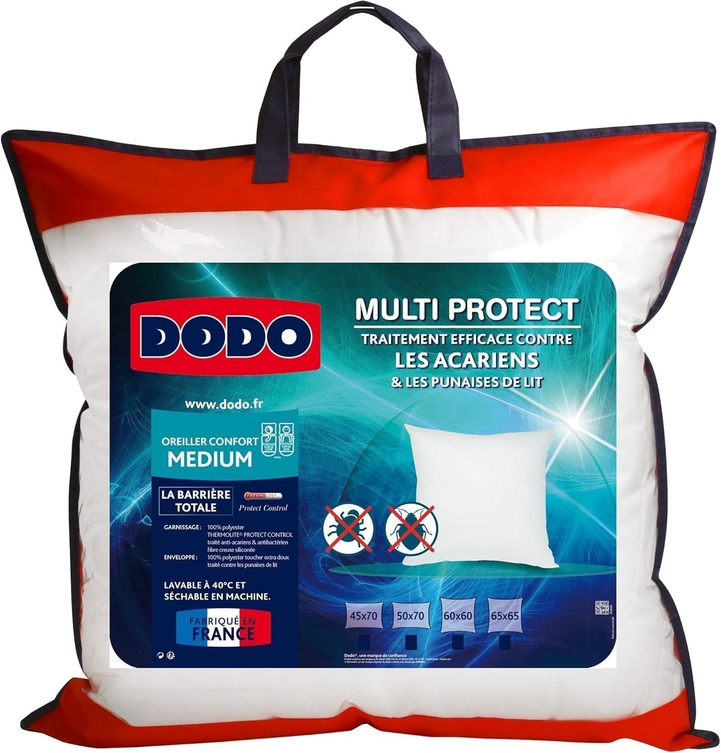 Almohada para ácaros y chinches 60 X 60 cm, confort medio, almohada Multi Protect, suavidad y protección, lavable a máquina a 40 °C Naty Shop almohadas estándar