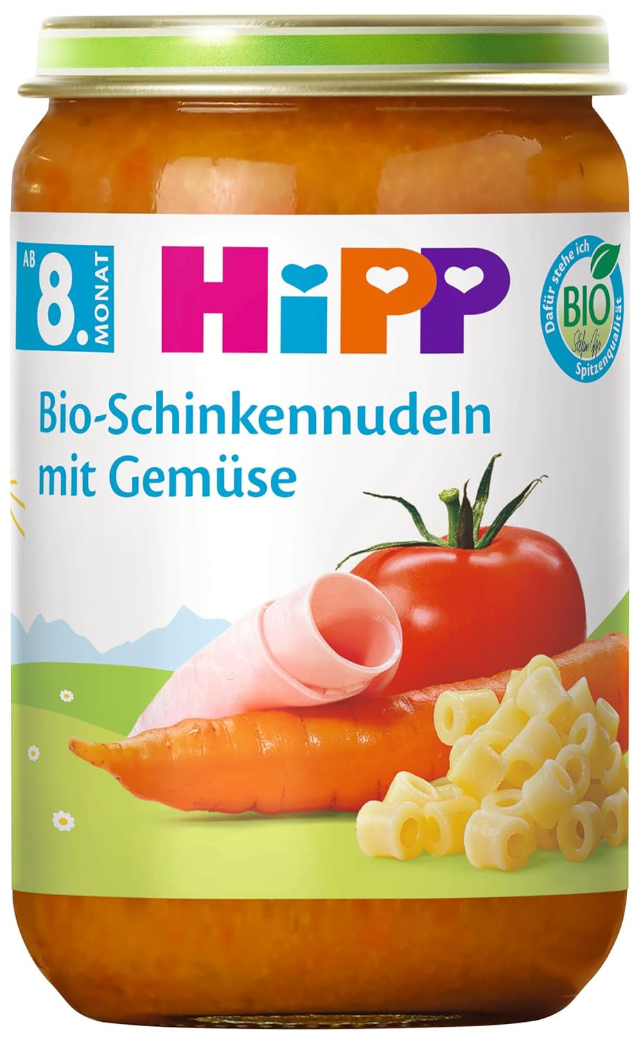HiPP Bio-Schinkennudeln mit Gemüse (6 x 220 g), Menú para bebé de 8 meses, sin sal, con Omega-3, en la mejor calidad biológica