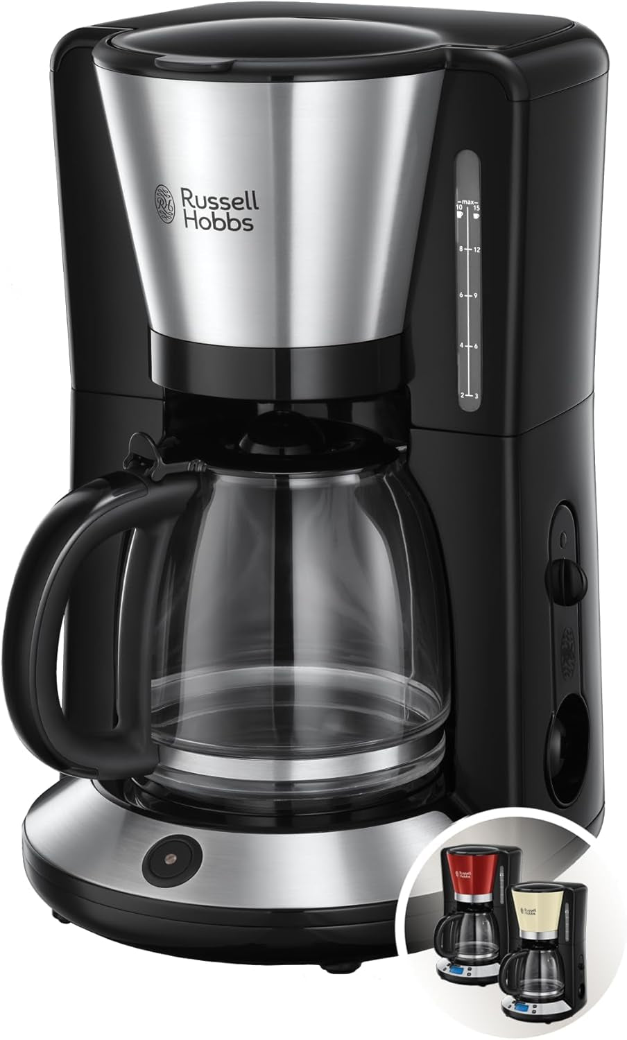 Cafetera Russell Hobbs [Temporizador digital, cabezal de ducha para una extracción y aroma óptimos] Colors+ Creme (1 a 10 tazas, jarra de vidrio de 1,25 L, placa calefactora, 1100 W) Cafetera de filtro 24033-56