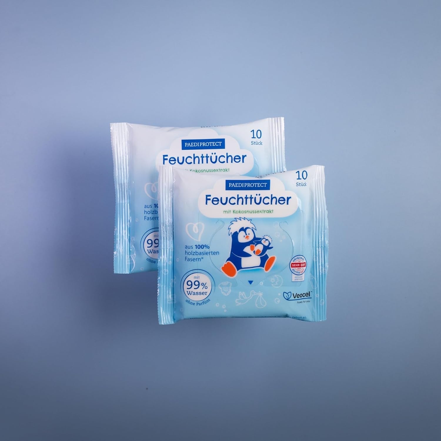 PAEDIPROTECT Toallitas húmedas para bebés 1 x 10 piezas Toallitas húmedas sensibles al agua para bebés 99% de agua Sin fragancia Bebés y niños Piel delicada Extracto de coco Sin microplásticos Vegano (paquete de 5)