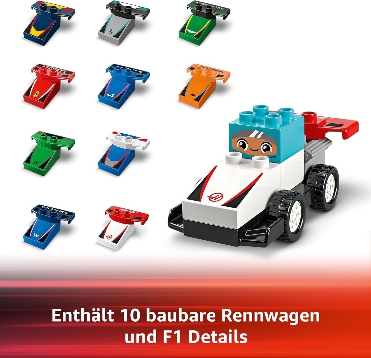 LEGO DUPLO Town Coches de carreras del equipo F1 con corredores, juguete de construcción para toda la familia, experiencia de juego imaginativo, regalo de cumpleaños para niños pequeños, niños y niñas a partir de 2 años 10445 Juegos de construcción Besuche den LEGO-Store