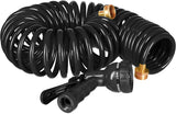 Relaxdays Manguera en espiral extensible hasta 10 m Manguera de jardín flexible con pulverizador de agua 7 patrones de pulverización negro